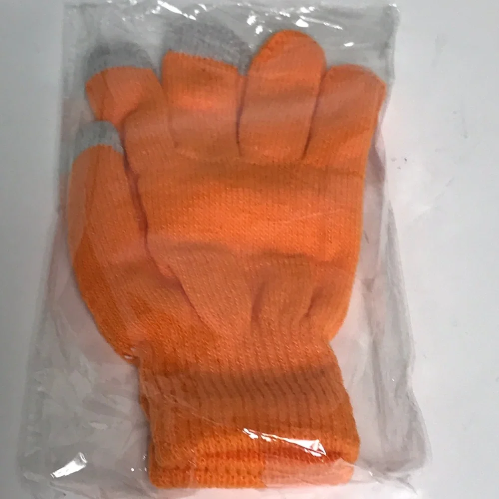 Orange Touch Screen Knit Gloves